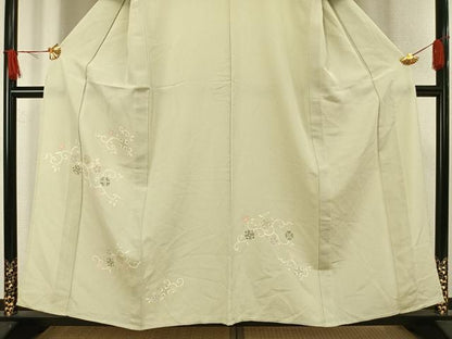 平和屋着物▽訪問着 単衣 駒刺繍 花唐草文 金彩 高島屋扱い 正絹 逸品 AAAV8347fy