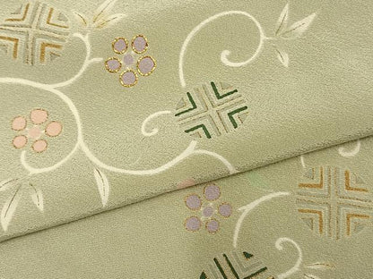 平和屋着物▽訪問着 単衣 駒刺繍 花唐草文 金彩 高島屋扱い 正絹 逸品 AAAV8347fy