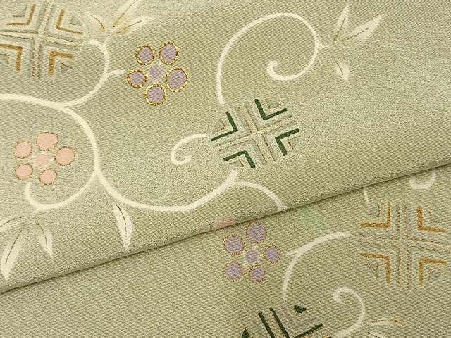 平和屋着物▽訪問着 単衣 駒刺繍 花唐草文 金彩 高島屋扱い 正絹 逸品 AAAV8347fy