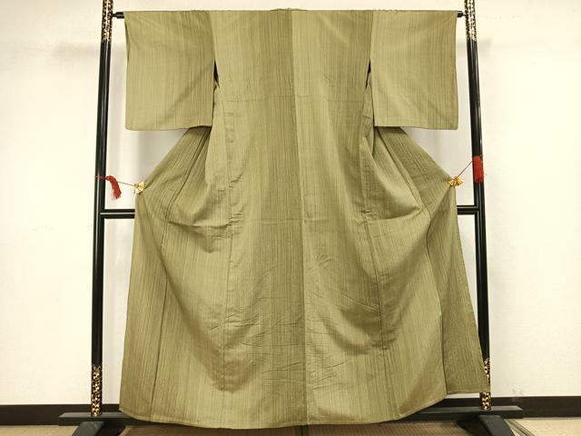平和屋着物▽お召 単衣 縞 正絹 逸品 AAAV8348fy