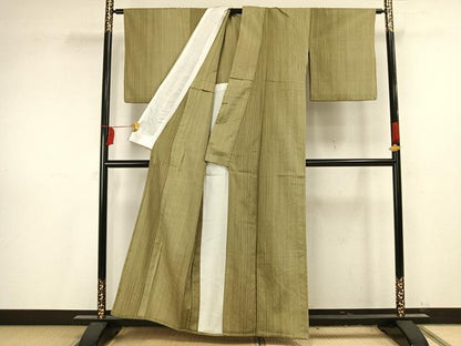 平和屋着物▽お召 単衣 縞 正絹 逸品 AAAV8348fy