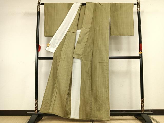 平和屋着物▽お召 単衣 縞 正絹 逸品 AAAV8348fy