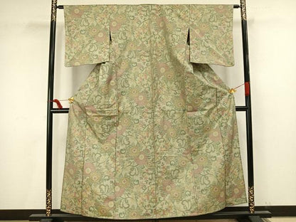 平和屋着物▽本場大島紬 単衣 唐草花文 正絹 逸品 AAAV8349fy