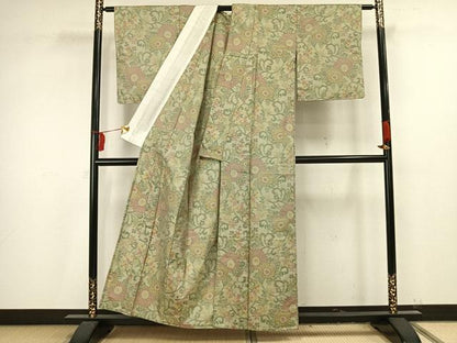平和屋着物▽本場大島紬 単衣 唐草花文 正絹 逸品 AAAV8349fy