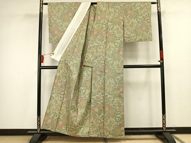 平和屋着物▽本場大島紬 単衣 唐草花文 正絹 逸品 AAAV8349fy