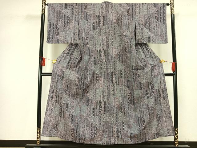 平和屋着物▽上質な紬 単衣 切り嵌め花文 正絹 逸品 AAAV8351fy