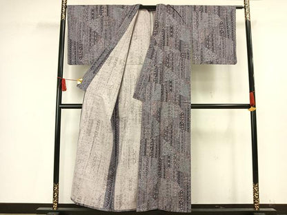 平和屋着物▽上質な紬 単衣 切り嵌め花文 正絹 逸品 AAAV8351fy