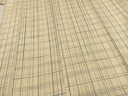 平和屋着物▽上質な紬 単衣 格子 正絹 逸品 未使用 AAAV8355fy