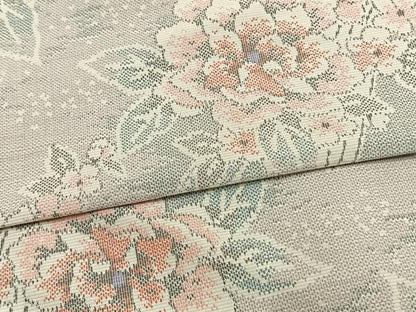 平和屋着物▽上質な紬 単衣 草花文 正絹 逸品 AAAV8360fy