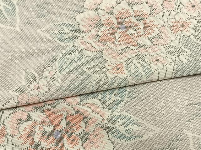 平和屋着物▽上質な紬 単衣 草花文 正絹 逸品 AAAV8360fy