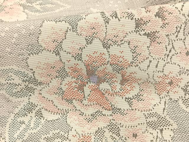 平和屋着物▽上質な紬 単衣 草花文 正絹 逸品 AAAV8360fy