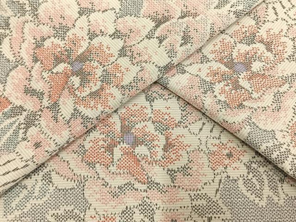 平和屋着物▽上質な紬 単衣 草花文 正絹 逸品 AAAV8360fy