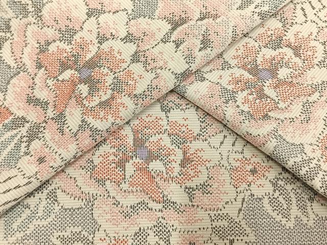 平和屋着物▽上質な紬 単衣 草花文 正絹 逸品 AAAV8360fy