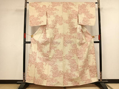 平和屋着物▽上質な紬 単衣 草花文 正絹 逸品 AAAV8361fy
