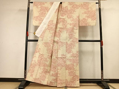 平和屋着物▽上質な紬 単衣 草花文 正絹 逸品 AAAV8361fy