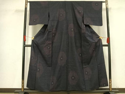 平和屋着物▽上質な紬　単衣　亀甲文様　正絹　逸品　AAAV8362fy