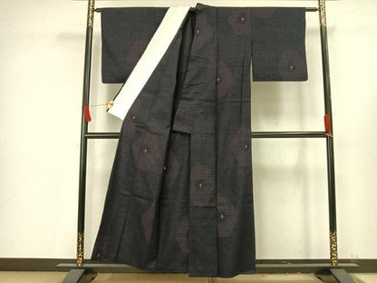 平和屋着物▽上質な紬　単衣　亀甲文様　正絹　逸品　AAAV8362fy