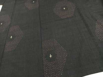 平和屋着物▽上質な紬　単衣　亀甲文様　正絹　逸品　AAAV8362fy