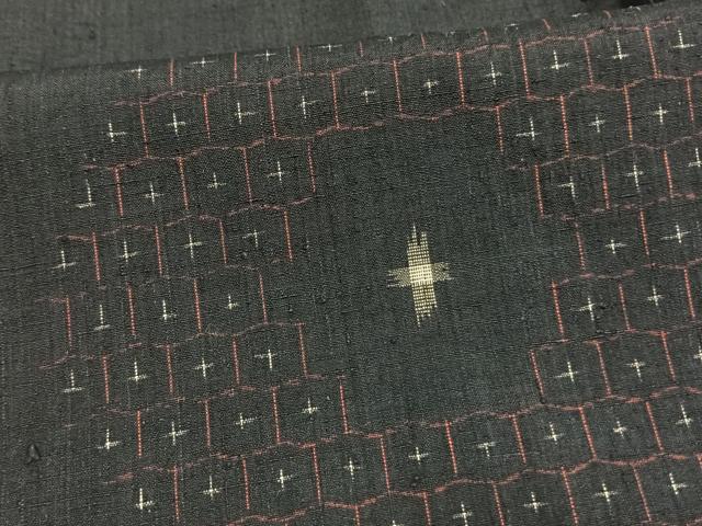 平和屋着物▽上質な紬　単衣　亀甲文様　正絹　逸品　AAAV8362fy