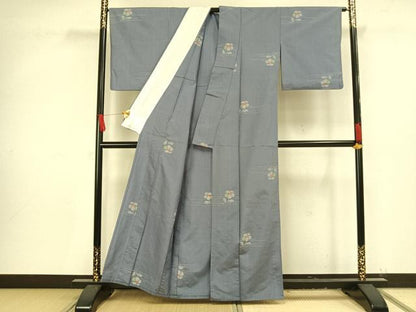 平和屋着物▽上質な紬 単衣 草花文 正絹 逸品 AAAV8363fy