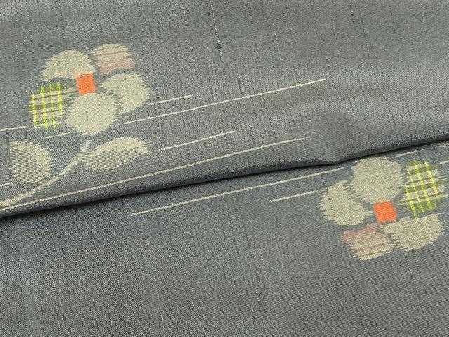 平和屋着物▽上質な紬 単衣 草花文 正絹 逸品 AAAV8363fy