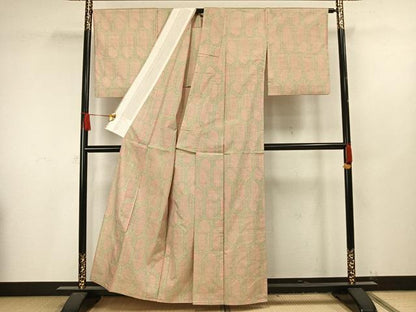 平和屋着物▽上質な紬　単衣　亀甲文　正絹　逸品　AAAV8364fy