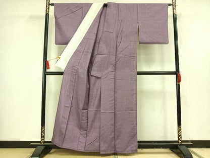 平和屋着物▽上質な紬 単衣 色無地 浅紫色 正絹 逸品 AAAV8369fy