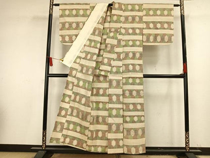 平和屋着物▽上質な紬 単衣 横段文 正絹 逸品 未使用 AAAV8370fy