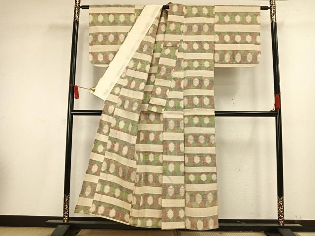平和屋着物▽上質な紬 単衣 横段文 正絹 逸品 未使用 AAAV8370fy