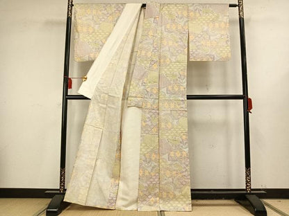 平和屋着物▽本場染大島紬 単衣 切り嵌め文 反端付き 正絹 逸品 AAAV8371fy