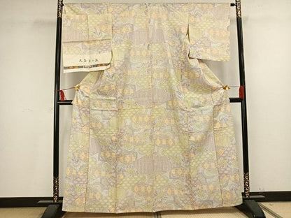 平和屋着物▽本場染大島紬 単衣 切り嵌め文 反端付き 正絹 逸品 AAAV8371fy