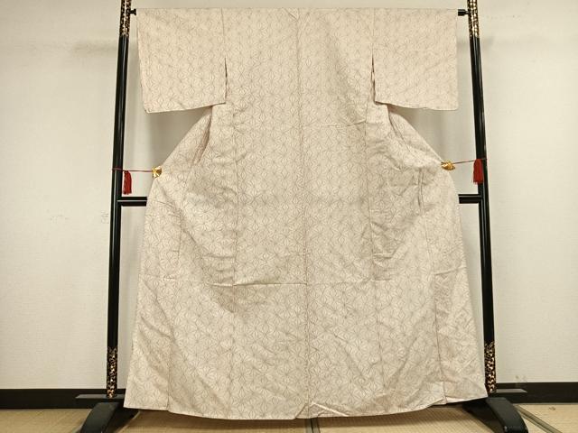 平和屋着物▽上質な紬 単衣 麻の葉文様 正絹 逸品 未使用 AAAV8373fy