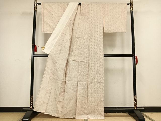 平和屋着物▽上質な紬 単衣 麻の葉文様 正絹 逸品 未使用 AAAV8373fy