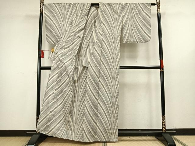 平和屋着物▽本場大島紬 単衣 白大島 9マルキ 総絣 正絹 逸品 AAAV8376fy
