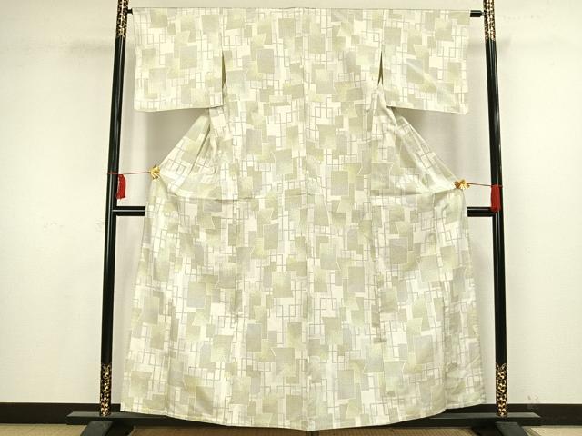 平和屋着物▽本場大島紬 単衣 白大島 色紙重ね文 正絹 逸品 AAAV8377fy