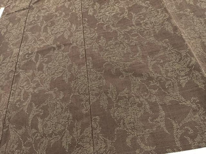 平和屋着物▽上質な紬 単衣 草花文 正絹 逸品 AAAV8378fy
