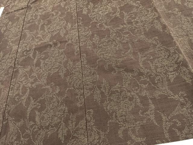 平和屋着物▽上質な紬 単衣 草花文 正絹 逸品 AAAV8378fy