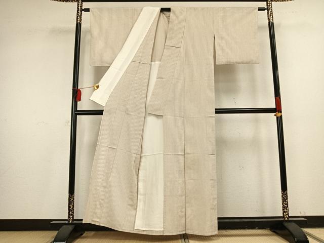 平和屋着物▽お召 単衣 縞 正絹 逸品 AAAV8380fy