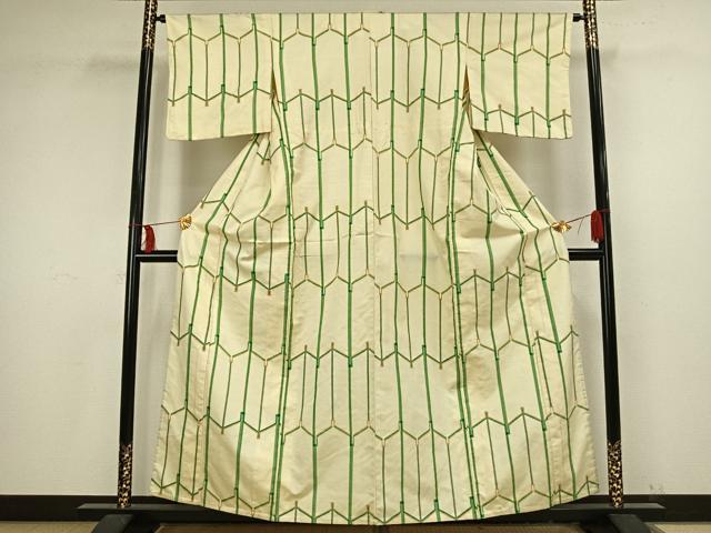 平和屋着物▽上質な紬 単衣 幾何学文 正絹 逸品 AAAV8381fy