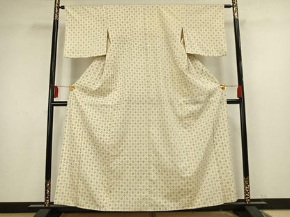 平和屋着物▽お召 単衣 幾何学文 正絹 逸品 AAAV8382fy