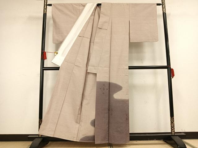 平和屋着物▽訪問着 単衣 紬地 刺繍 草花文 正絹 逸品 AAAV8384fy