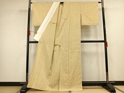 平和屋着物▽極上 お召 単衣 縞 正絹 逸品 未使用 AAAV8385fy