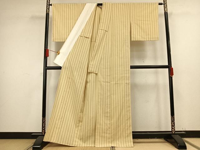 平和屋着物▽極上 お召 単衣 縞 正絹 逸品 未使用 AAAV8385fy