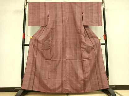 平和屋着物▽上質な紬　単衣　縞　正絹　逸品　AAAV8387fy