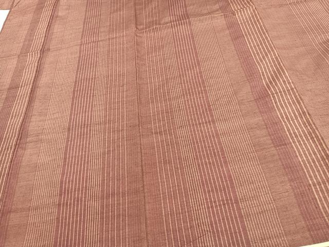 平和屋着物▽上質な紬　単衣　縞　正絹　逸品　AAAV8387fy