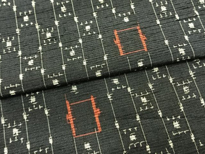 平和屋着物▽上質な紬　単衣　幾何学文様　玉藻織り　証紙付き　正絹　逸品　AAAV8388fy