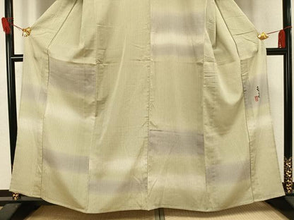 平和屋着物▽北大路魯山人 訪問着 単衣 縞 正絹 逸品 AAAV8390fy