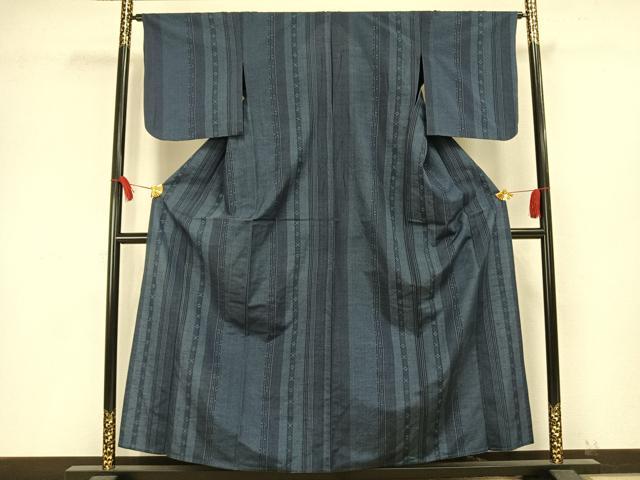 平和屋着物▽上質な紬 単衣 花織 幾何学文様 反端付き 正絹 逸品 AAAV8391fy