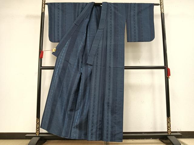 平和屋着物▽上質な紬 単衣 花織 幾何学文様 反端付き 正絹 逸品 AAAV8391fy