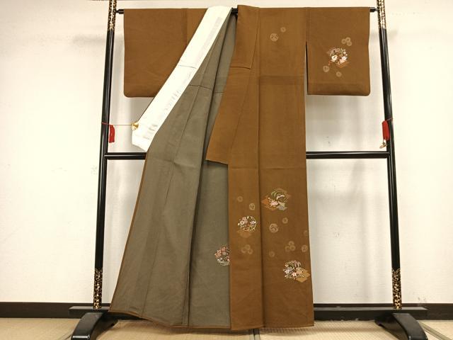 平和屋着物▽訪問着 単衣 刺繍 草花文 銀糸 洗える着物 AAAV8395fy
